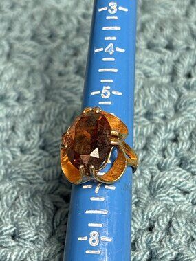 Vintage Direction One Ring Size 6.75 Goldtone Brown Faceted Glass Worn
